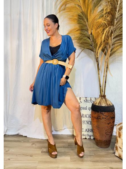 VESTIDO CON CINTURON AZUL