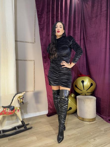 VESTIDO DE FIESTA TERCIOPELO NEGRO PUNTITOS PLATEADOS [2]