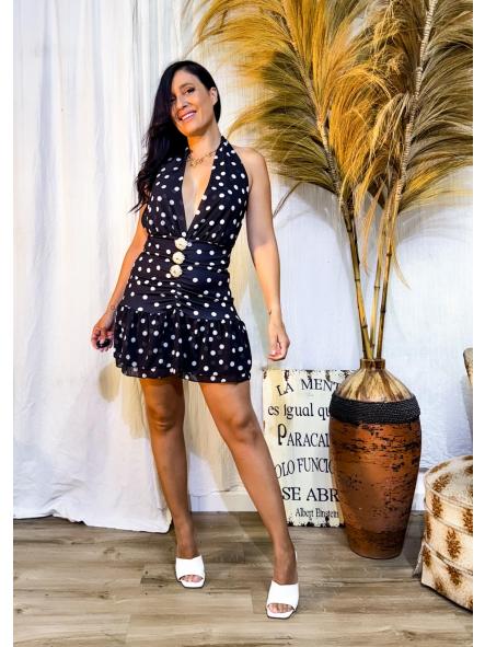 VESTIDO DE LUNARES BOTONES DORADOS