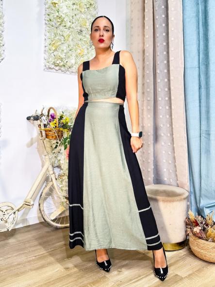 CONJUNTO FALDA Y TOP VERDE Y NEGRO [1]