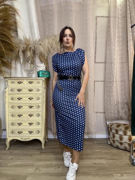 VESTIDO LUNARES  CINTURON AZUL