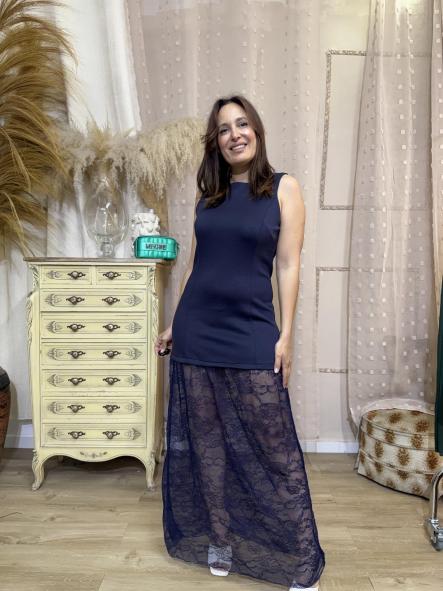 VESTIDO LARGO ENCAJE AZUL MARINO 