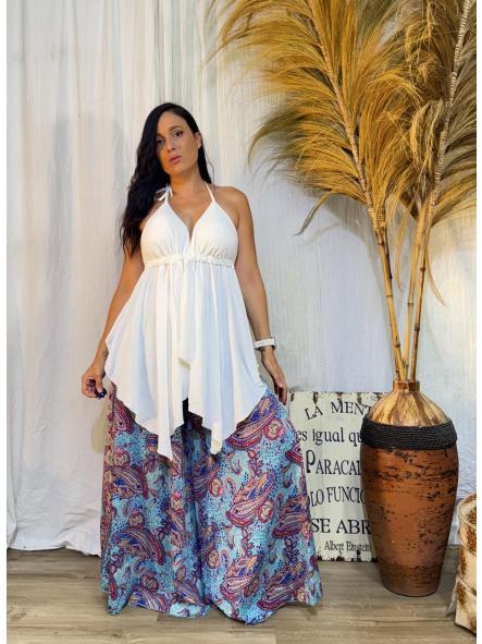 PANTALON CACHIMIR TIPO BOHO FONDO AZUL