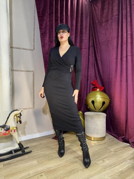 VESTIDO MIDI NEGRO DETALLE DORADO [0]