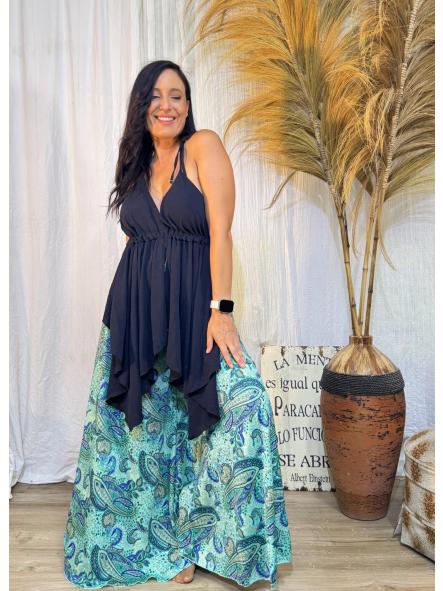 PANTALON CACHIMIR TIPO BOHO FONDO TURQUESA [2]