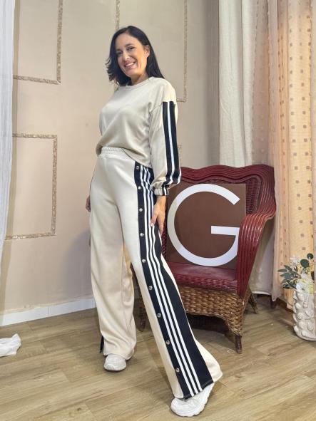CHANDAL BEIG PANTALON RAYAS CON BOTONES [0]