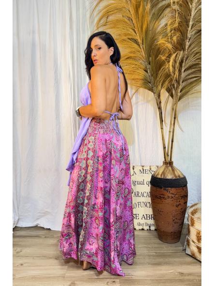 PANTALON CACHIMIR TIPO BOHO FONDO ROSA