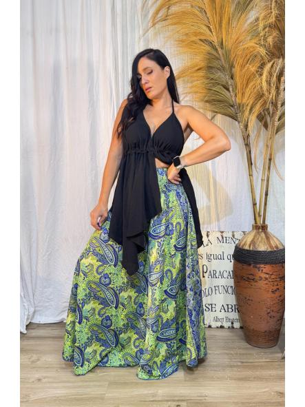 PANTALON CACHIMIR TIPO BOHO FONDO AMARILLO