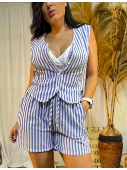 CONJUNTO DE RAYAS FONDO BLANCO RAYAS AZULES