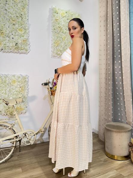 VESTIDO LARGO TIRANTES VICHY BEIG