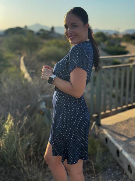 VESTIDO AZUL MARINO CORTO DE TOPITOS