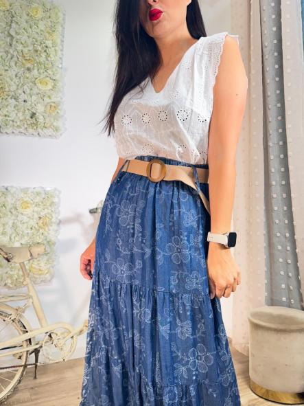 BLUSA BLANCA TROQUELADA MANGAS SISA CUELLO PICO [0]