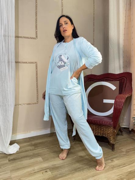 PIJAMA SUAVE OSO 3 PIEZAS TURQUESA [1]