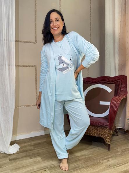 PIJAMA SUAVE OSO 3 PIEZAS TURQUESA [0]