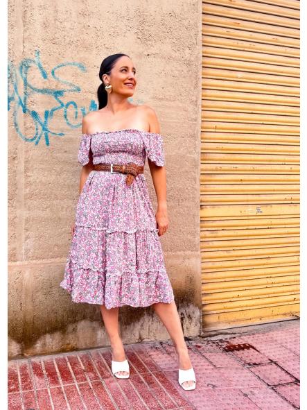 VESTIDO ROSA FLORECITAS PANAL DE ABEJA [2]