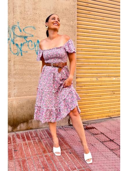 VESTIDO ROSA FLORECITAS PANAL DE ABEJA [1]