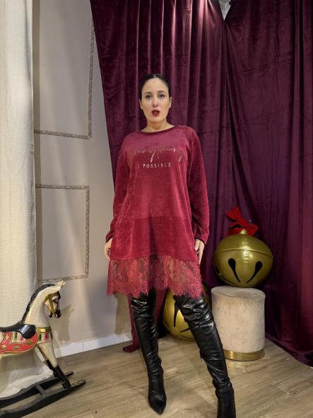 VESTIDO CALENTITO PUNTILLA GRANATE