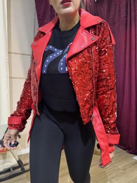 CHAQUETA POLIPIEL LENTEJUELAS ROJAS [1]