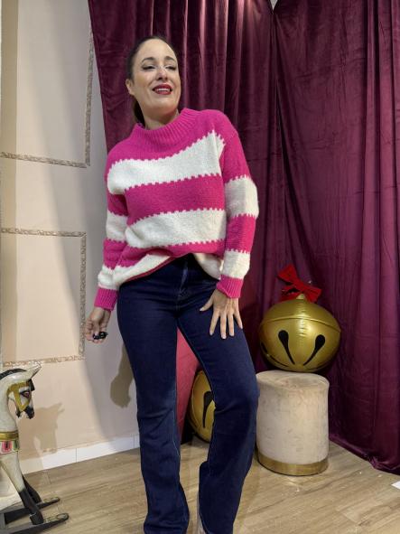 JERSEY DE RAYAS ANCHAS BEIG Y FUCSIA [1]