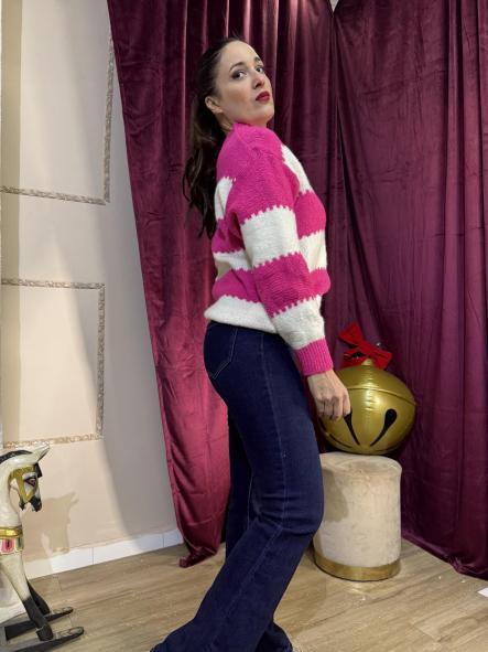 JERSEY DE RAYAS ANCHAS BEIG Y FUCSIA [2]
