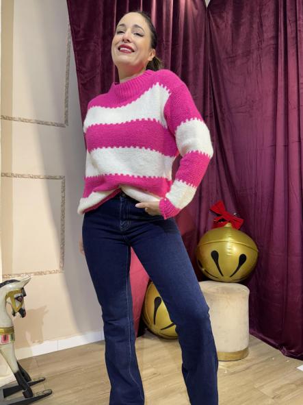 JERSEY DE RAYAS ANCHAS BEIG Y FUCSIA [0]