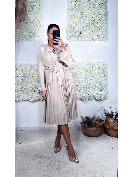 VESTIDO CAMISERO PLISADO BEIGE  [0]