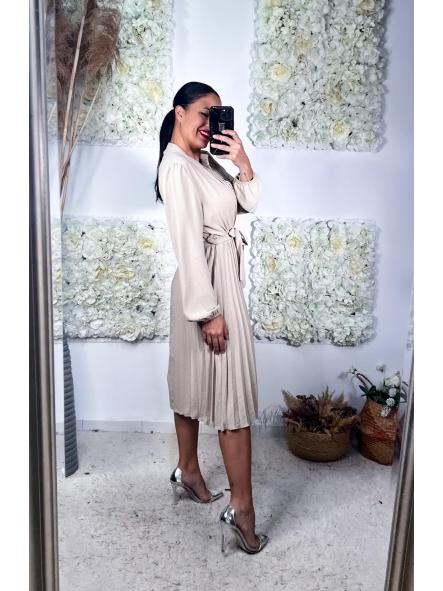 VESTIDO CAMISERO PLISADO BEIGE  [1]