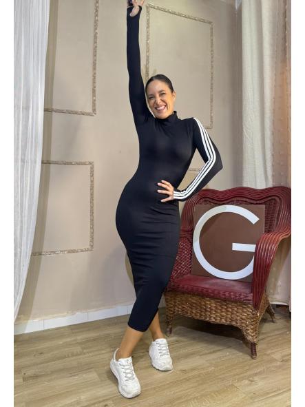 VESTIDO NEGRO RAYAS BLANCAS EN LAS MANGAS [0]