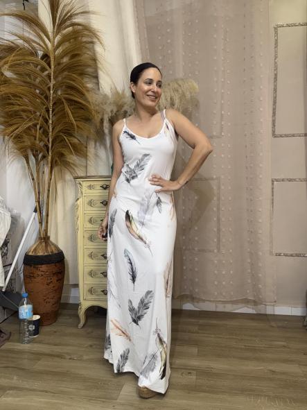 VESTIDO LARGO BLANCO PLUMAS  [2]