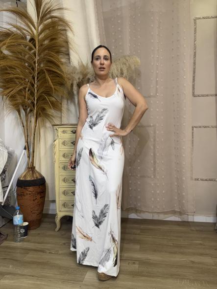 VESTIDO LARGO BLANCO PLUMAS  [3]