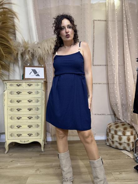 VESTIDO TIRANTES BOLAS AZUL 