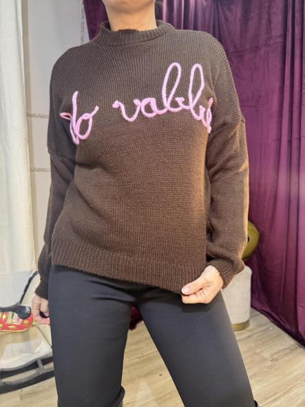 JERSEY NEW LETRAS ROSAS MARRON [0]