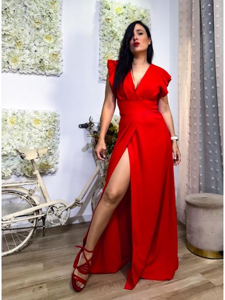 VESTIDO ROJO ESCOTE EN EN V (FIESTA)