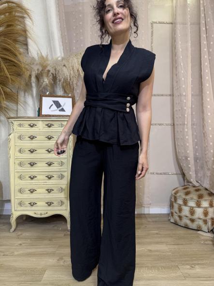 TRAJE CHALECO NEGRO EBILLA DORADA  [0]