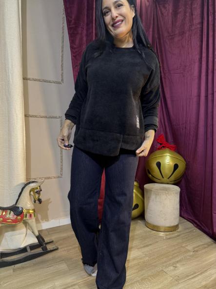 SUDADERA CHINILLA NEGRA CALENTITA