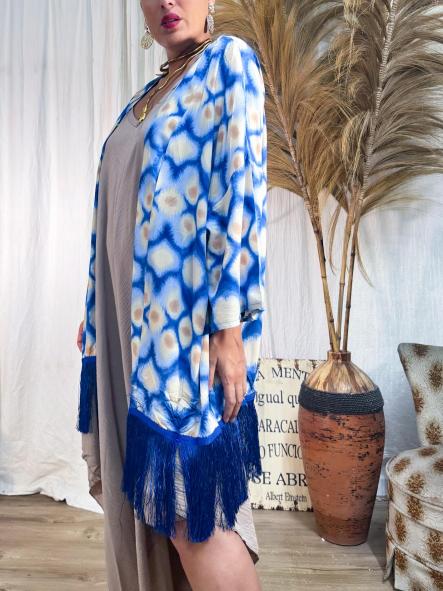 KIMONO TONOS AZULES CON FLECOS
