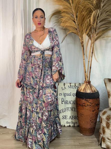 Conjunto Boho Chic Estampado tierra