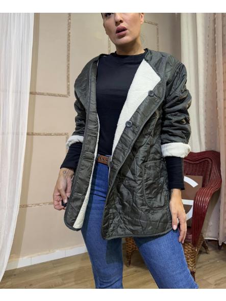 CHAQUETA AGUATADA VERDE MILITAR CON BORREGO POR DENTRO