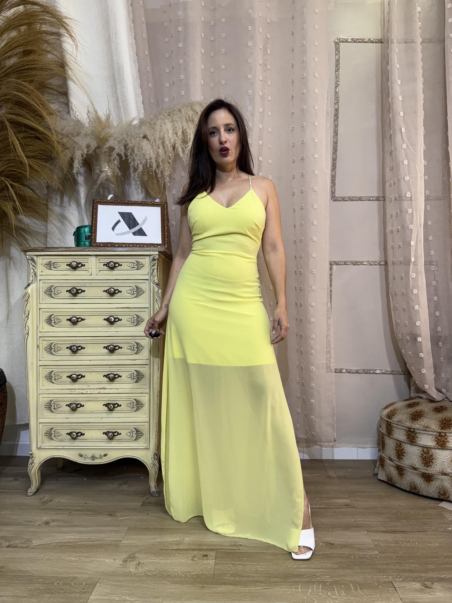VESTIDO ESPALDA GOMA AMARILLO