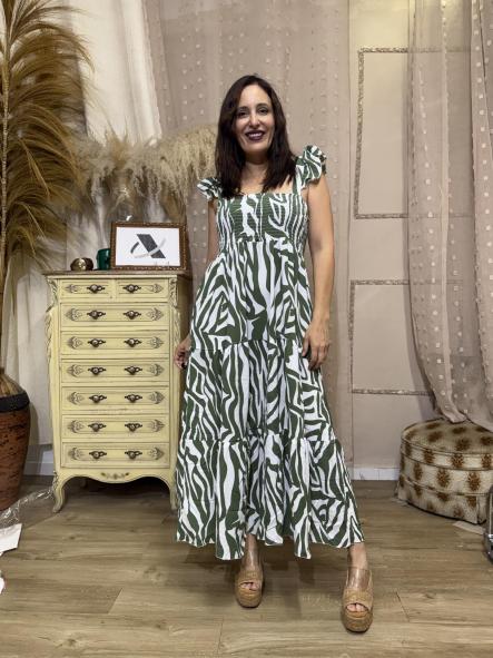 VESTIDO CORTE MIDI ANIMAL PRINT VERDE