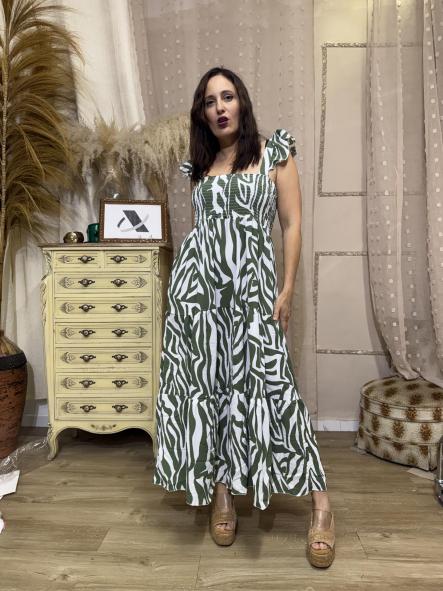 VESTIDO CORTE MIDI ANIMAL PRINT VERDE [1]