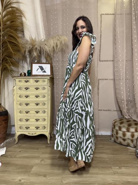 VESTIDO CORTE MIDI ANIMAL PRINT VERDE [2]