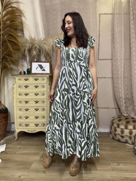 VESTIDO CORTE MIDI ANIMAL PRINT VERDE [3]
