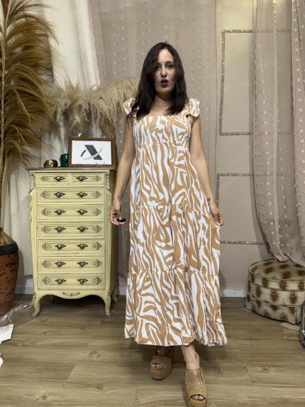 VESTIDO CORTE MIDI ANIMAL PRINT BEIG [3]