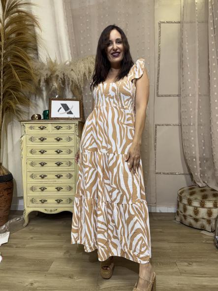 VESTIDO CORTE MIDI ANIMAL PRINT BEIG [2]