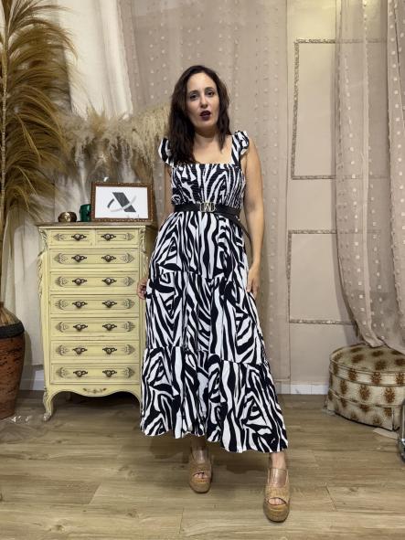VESTIDO CORTE MIDI ANIMAL PRINT NEGRO [2]