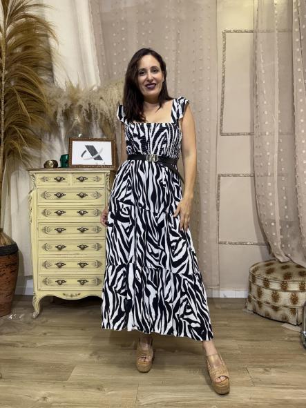 VESTIDO CORTE MIDI ANIMAL PRINT NEGRO [1]