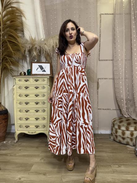 VESTIDO CORTE MIDI ANIMAL PRINT TEJA [0]