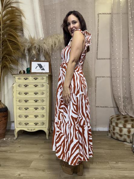 VESTIDO CORTE MIDI ANIMAL PRINT TEJA [2]