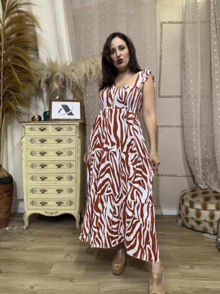 VESTIDO CORTE MIDI ANIMAL PRINT TEJA [3]